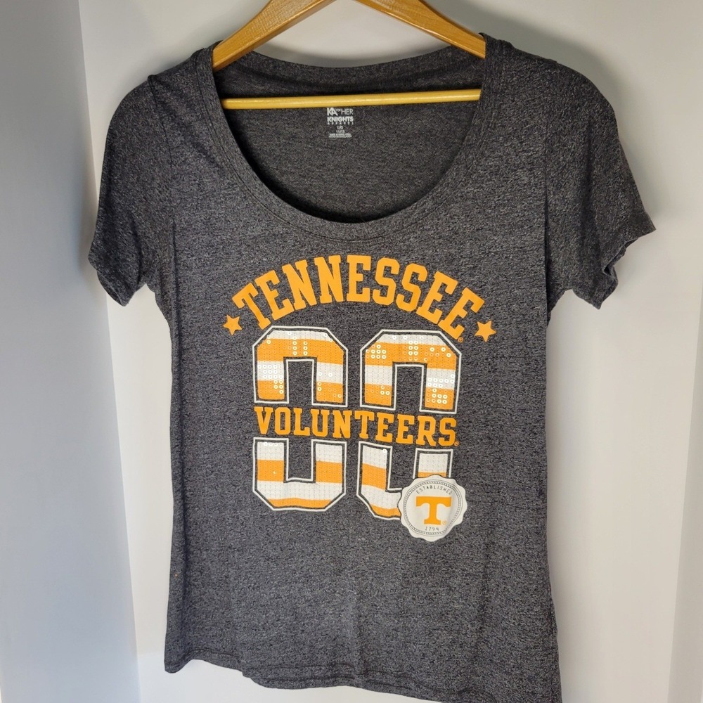 Knights Apparel Tennessee Volunteers Sequin T-Shirt Gray Heather Womens L 11/13